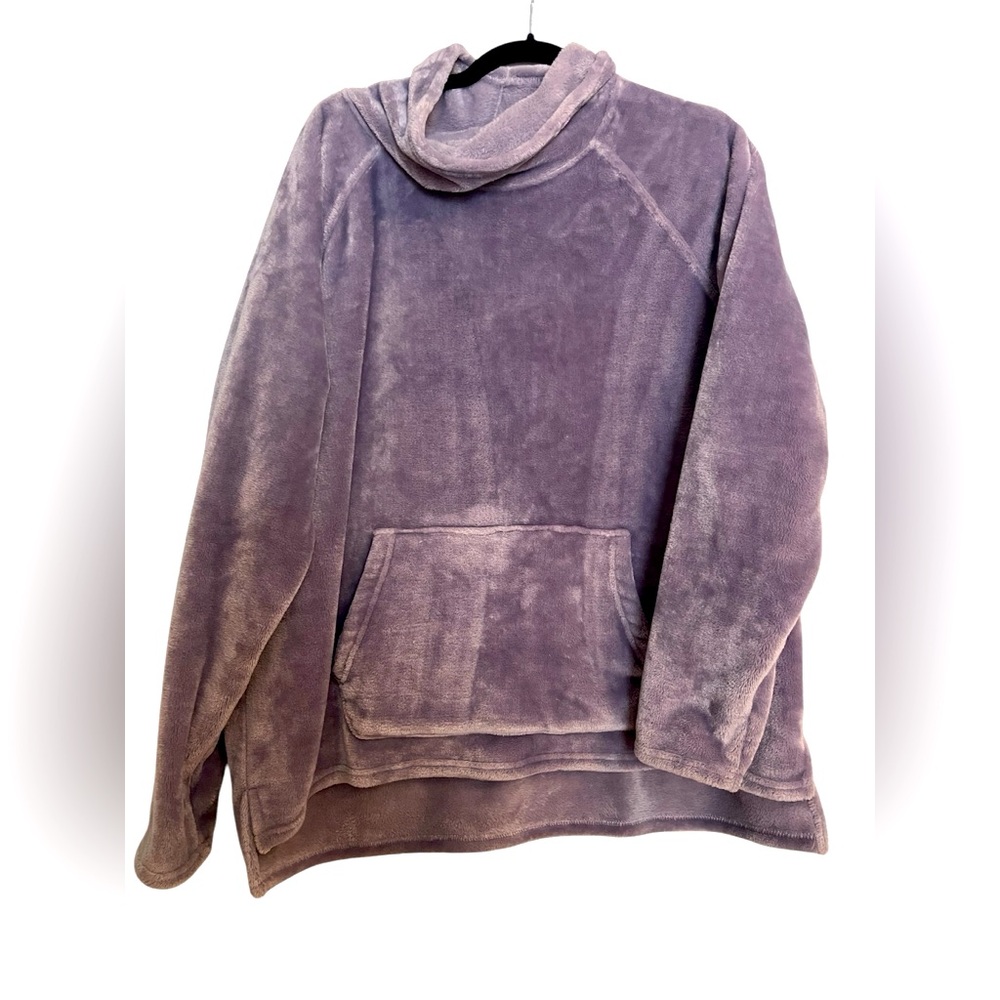 Champion Velour-Like Cowl Neck Purple Pullover Sweatshirt Loungewear Pocket